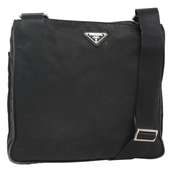 Authentic PRADA Shoulder Bag Nylon Black Silver